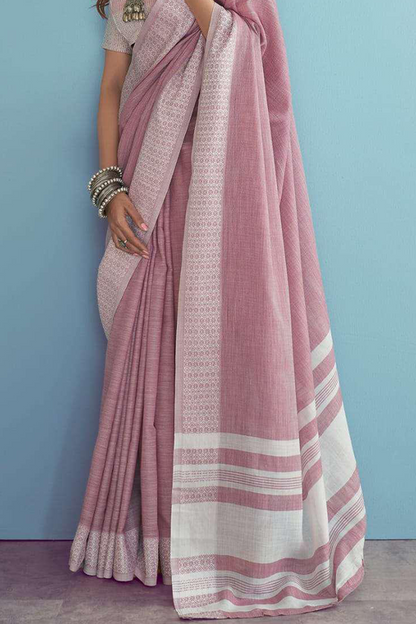 Ambikam Dusty Pink Soft Linen Saree with Blouse