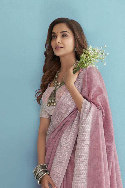 Ambikam Dusty Pink Soft Linen Saree with Blouse