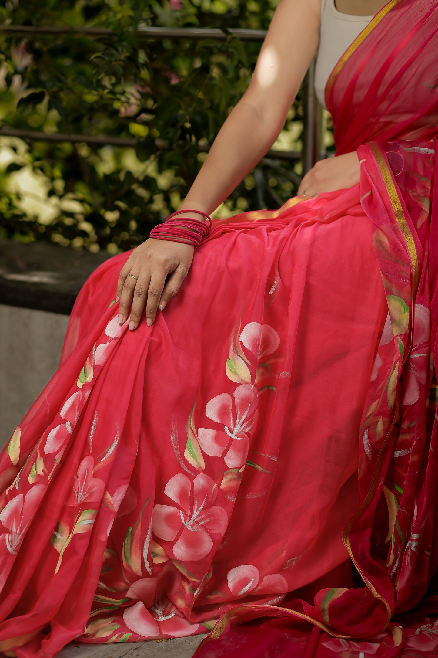 Designer Hand-Painted Chiffon Sarees with Florals – Sophisticated Style