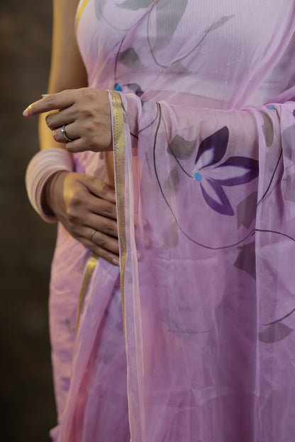 Soft Chiffon Sarees with Intricate Hand-Painted Floral Designs