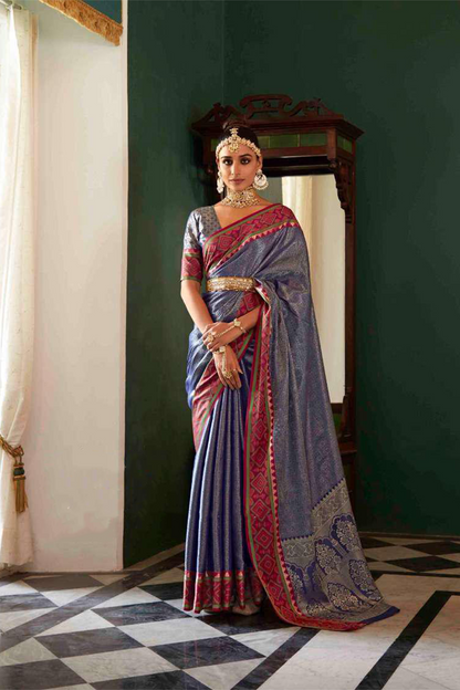 Elegant Blue Woven Kanjivaram Saree with Blouse