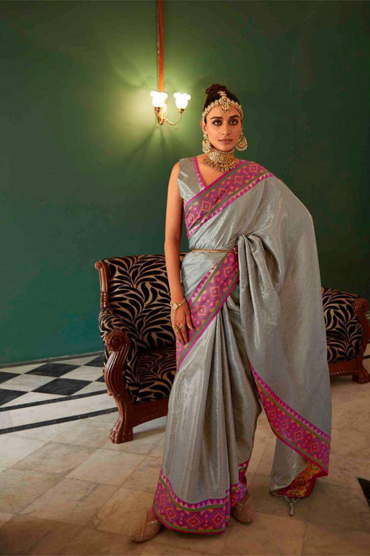 Gray Woven Kanjivaran Silk Saree with Blouse