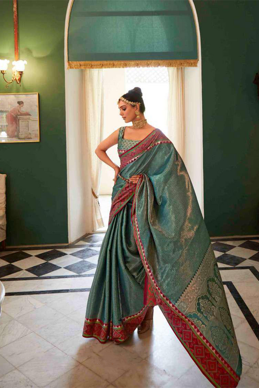 Emrald Green Woven Kanjivaran Silk Saree with Blouse