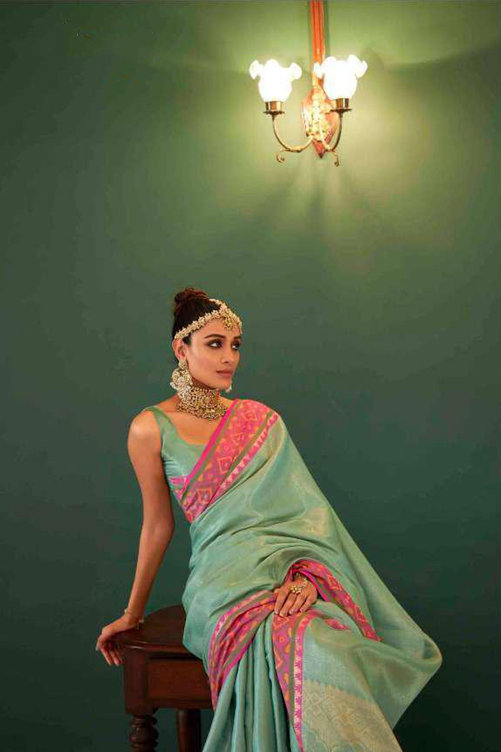 Ambikam Mint Blue Woven Kanjivaran Silk Saree with Blouse