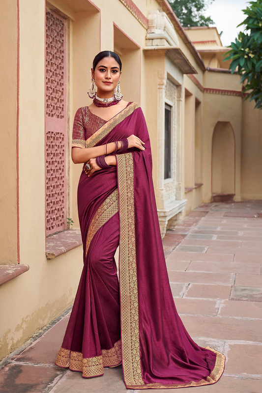 Vibrant Burgundy Soft Silk Saree with Designer Blouse