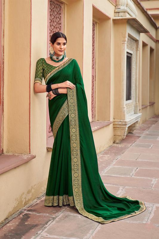 Classy County Green Soft Silk Saree with Designer Blouse