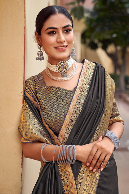 Beautiful Grey Soft Silk Saree with Designer Blouse