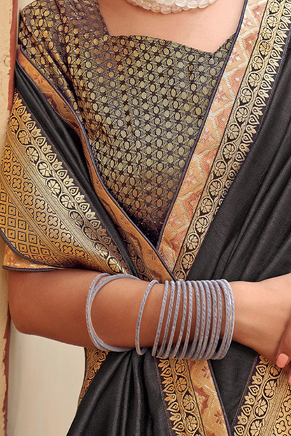 Beautiful Grey Soft Silk Saree with Designer Blouse