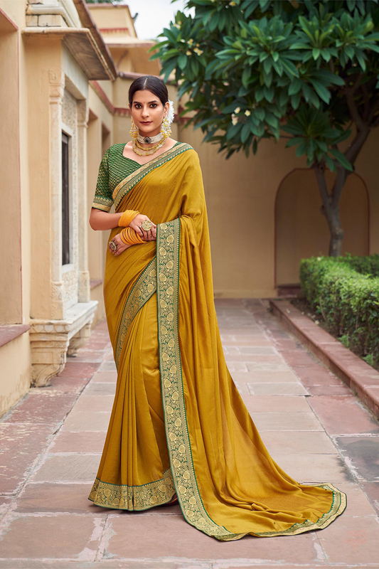 Bright Orange Gold Soft Silk Saree with Designer Blouse