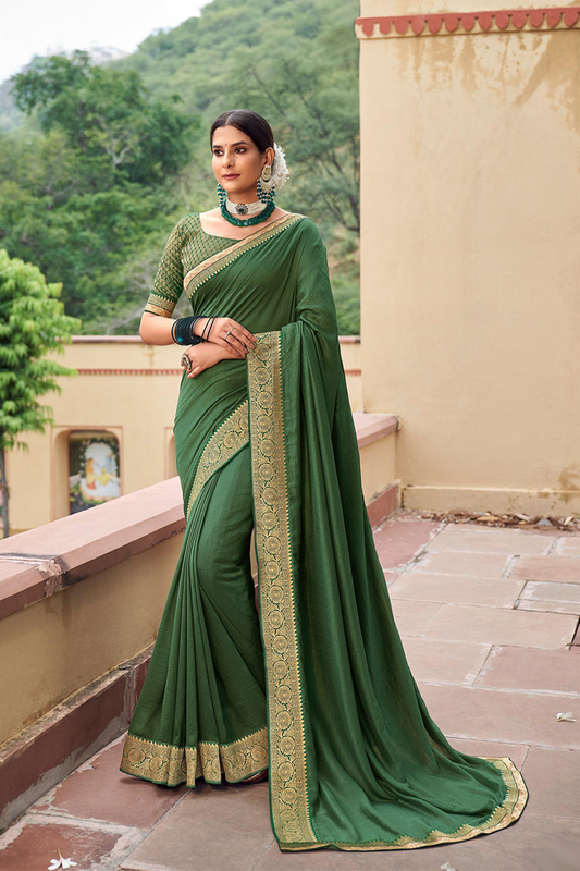 Chic Sage Green Soft Silk Saree with Designer Blouse