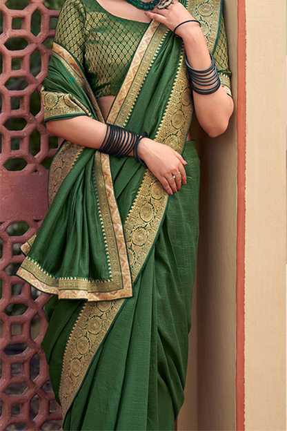 Chic Sage Green Soft Silk Saree with Designer Blouse