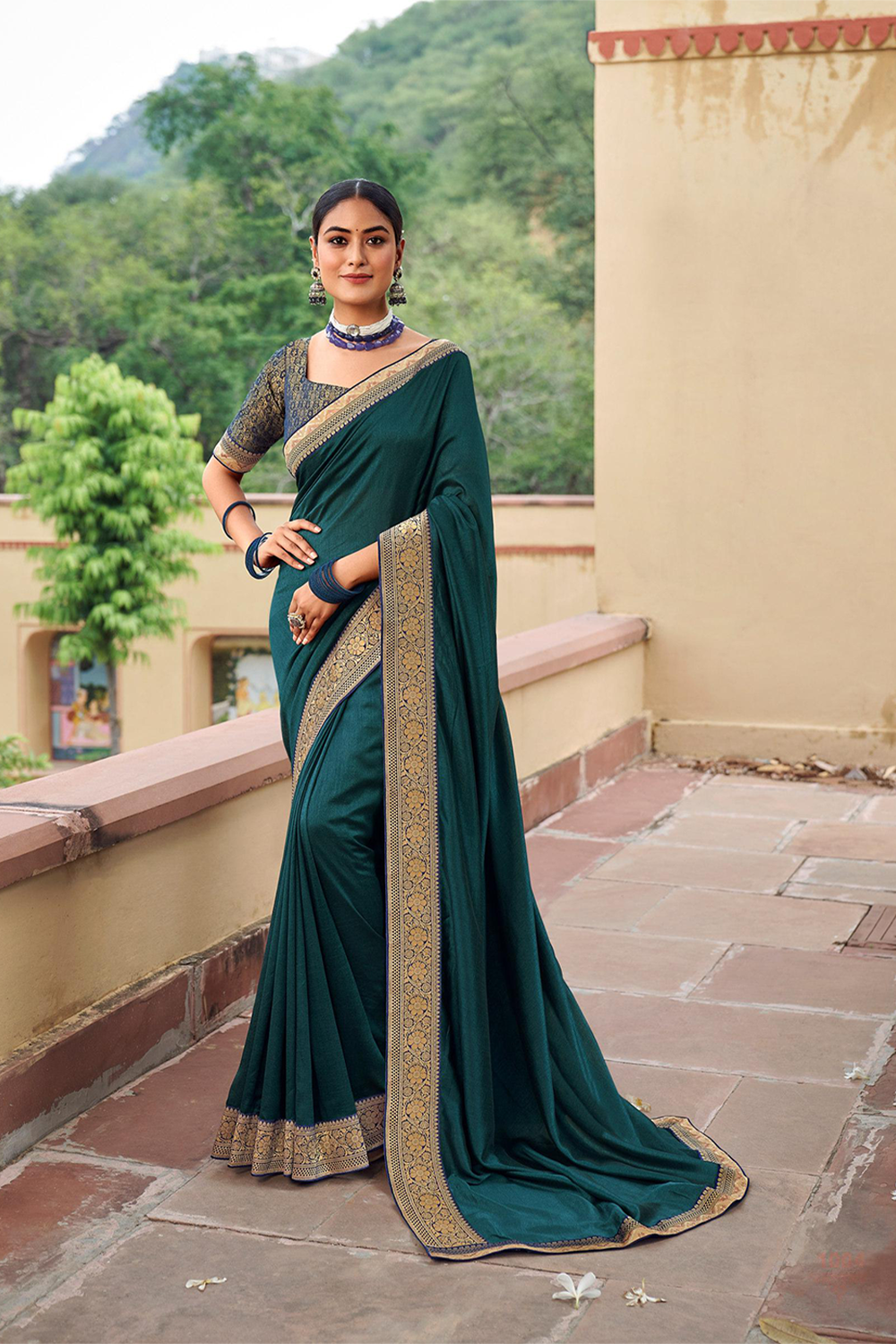 Pleasent Teal Blue Soft Silk Saree with designer Blouse