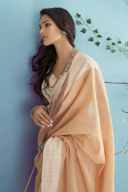 Ambikam Dusty Peach Soft Linen Saree with Blouse