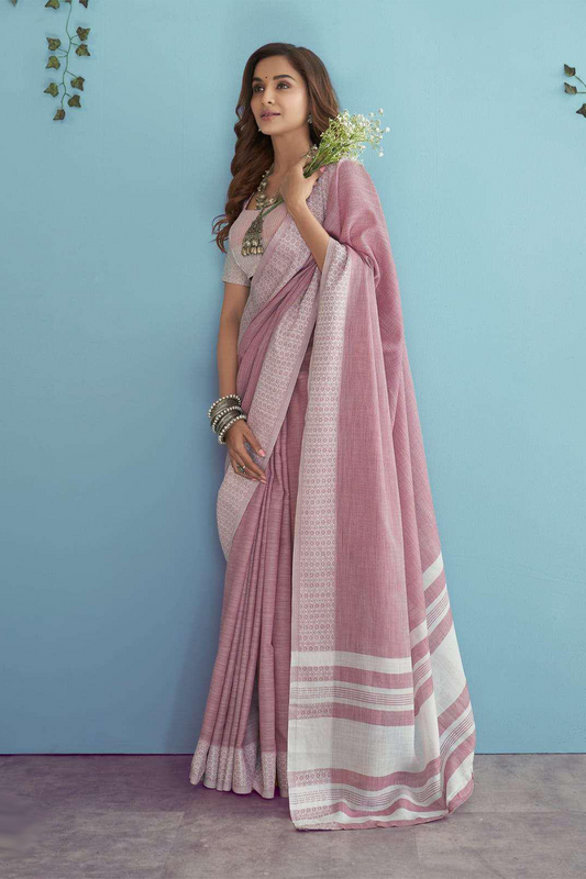 Ambikam Dusty Pink Soft Linen Saree with Blouse