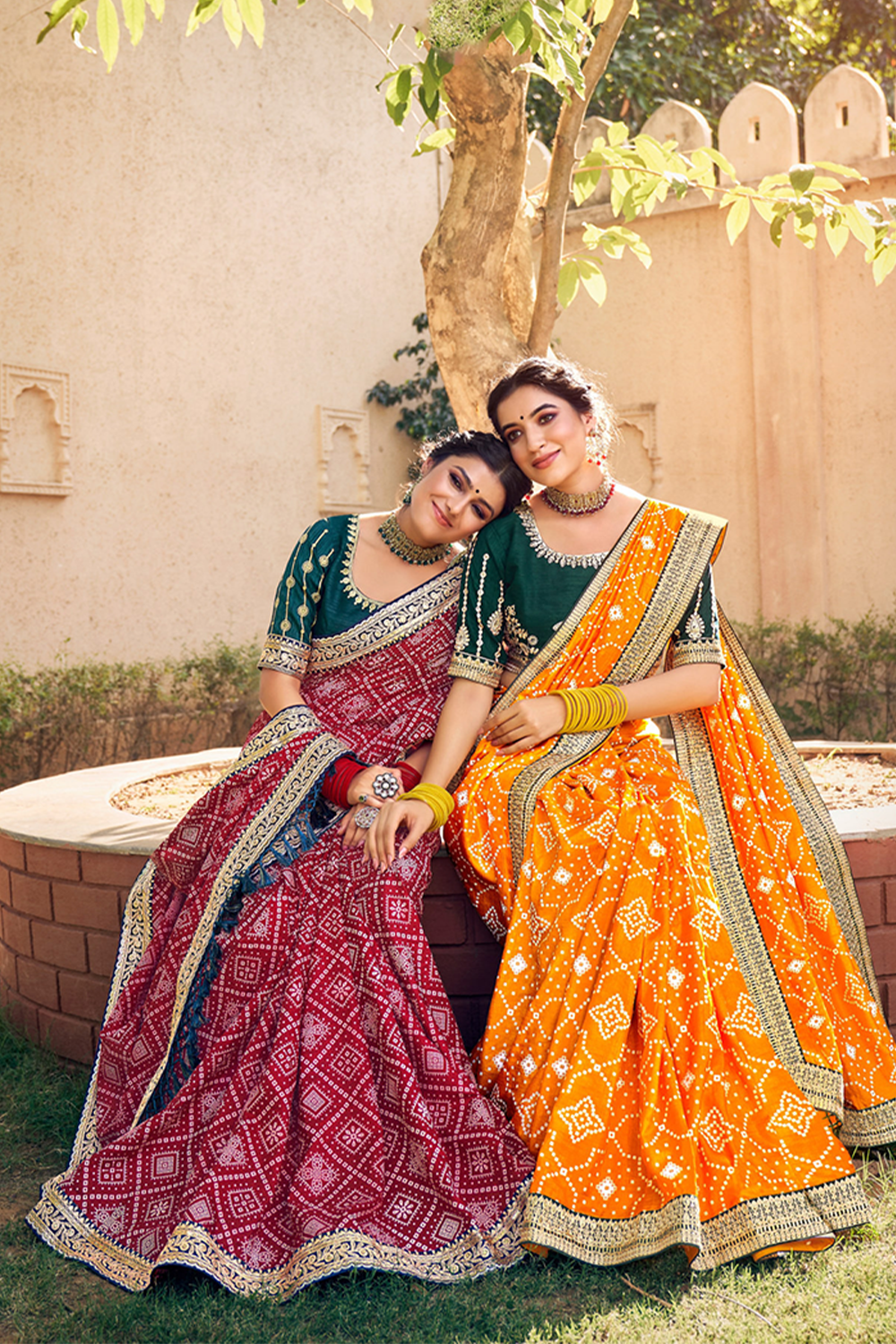 Graceful Bright Yellow Chiffon Saree with Bandhani Print, Work Border and Designer Blouse