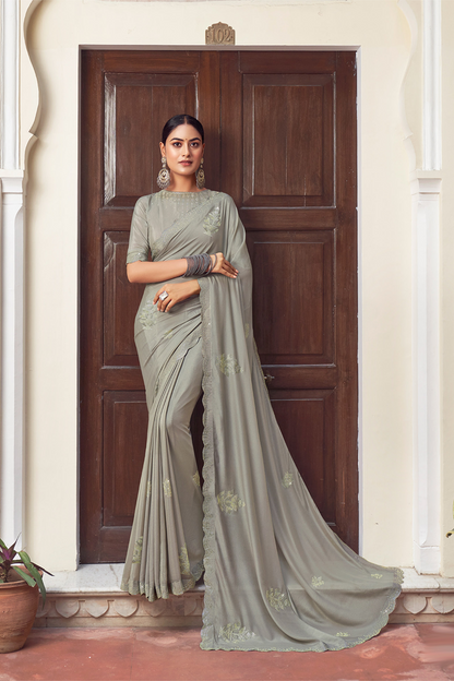 Chic Ash Grey Chiffon Saree with Blouse