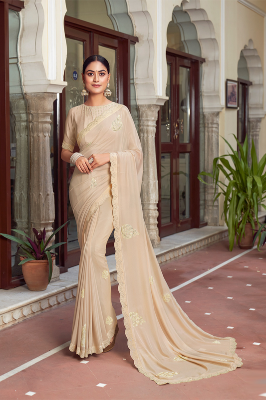 Elegant Beige Chiffon Saree with Blouse