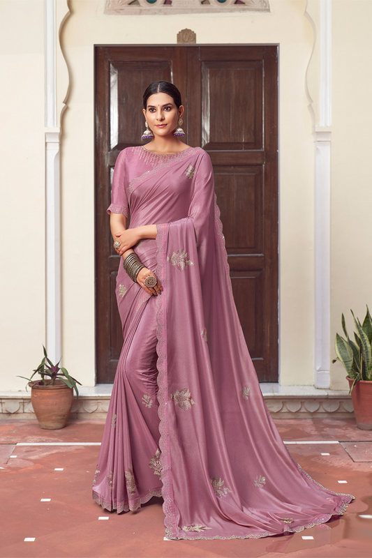 Beautiful Flamingo Pink Chiffon Saree with Blouse