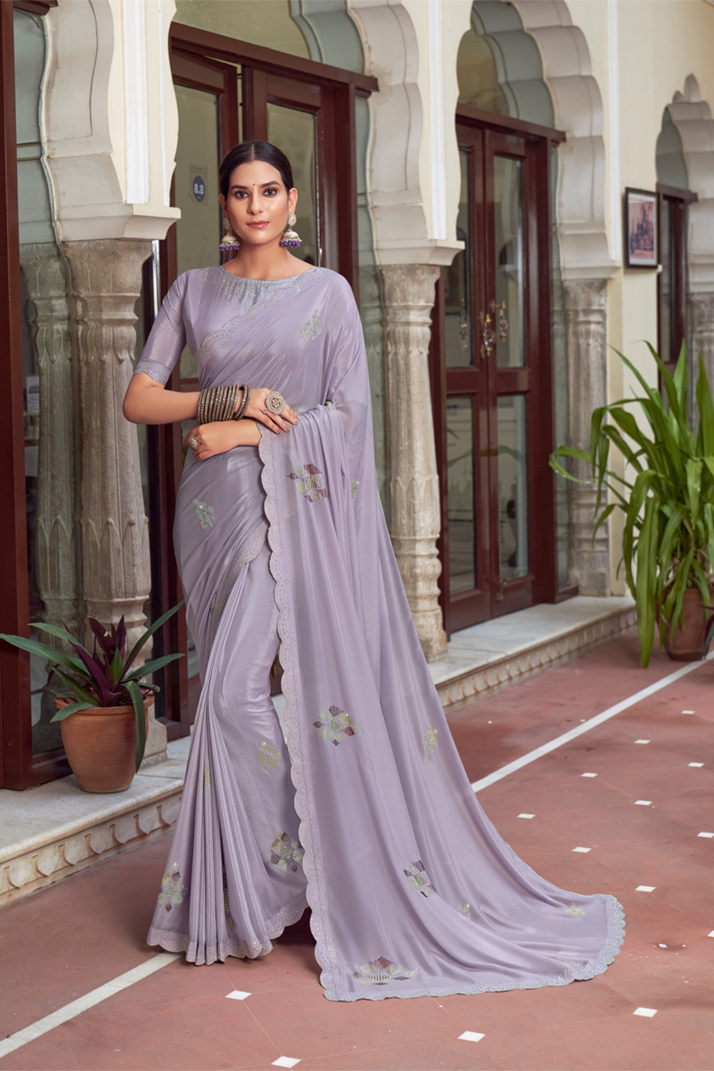 Graceful Thistle Purple Chiffon Saree with Blouse