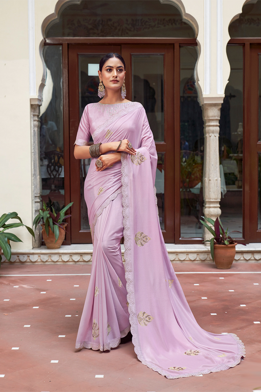 Beautiful Pinkish Purple Chiffon Saree with Blouse