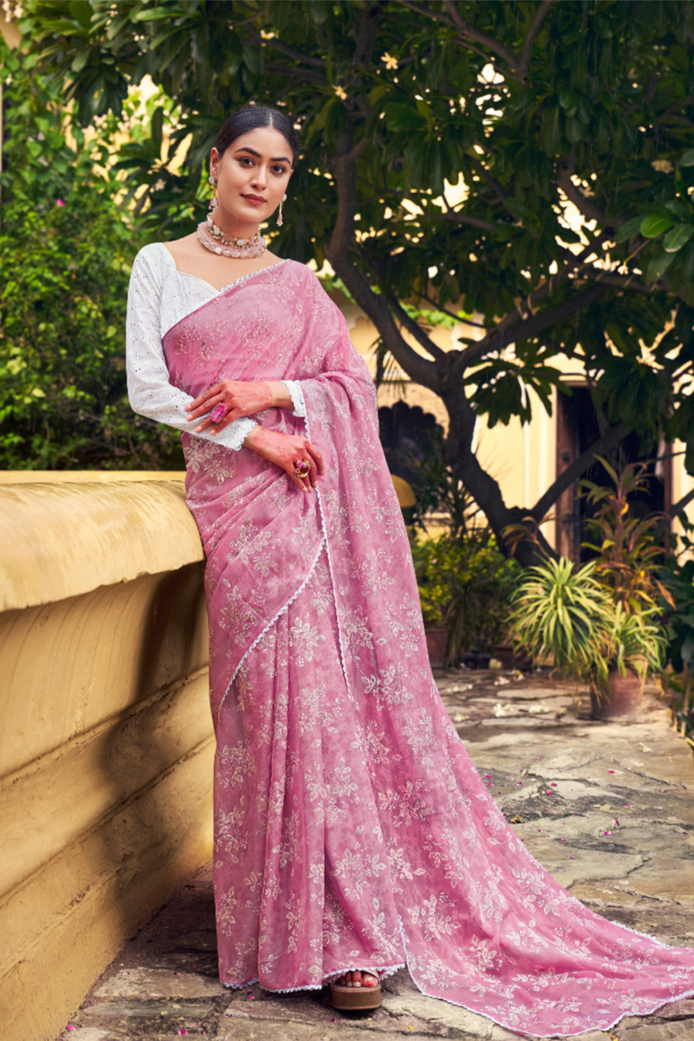 Pink Printed Georgette Saree