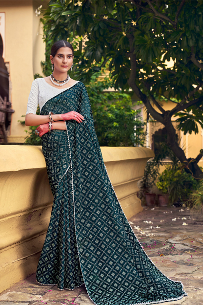  Teal Green Printed Georgette Saree