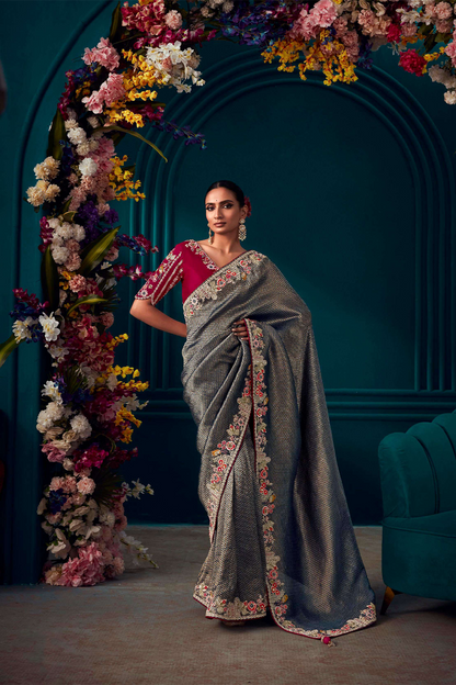 Grey Designer Silk Saree with Latest Designer Blouse