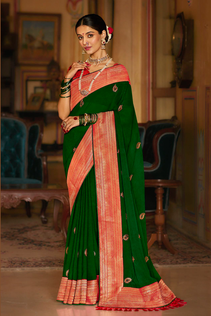 Dark Green Georgette Saree with Designer Border