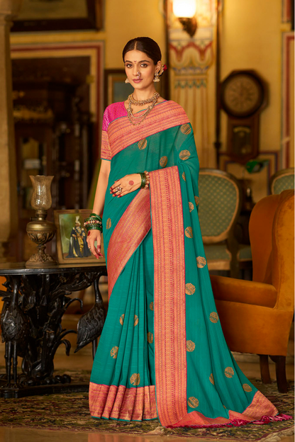 Teal Blue Georgette Saree with Designer Border