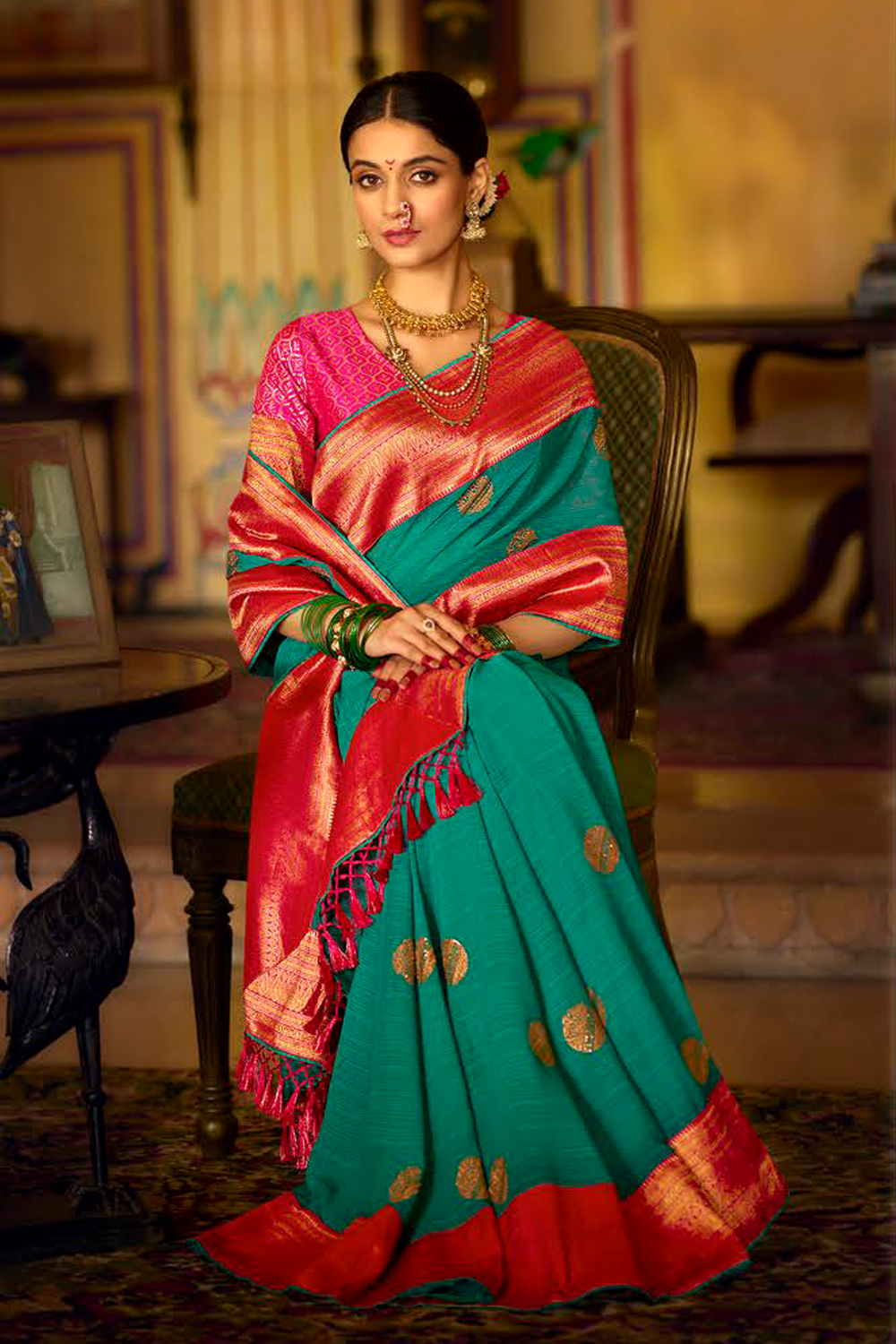 Teal Blue Georgette Saree with Designer Border