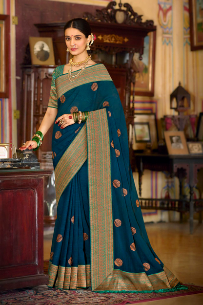 Peacock Blue Georgette Saree with Designer Border