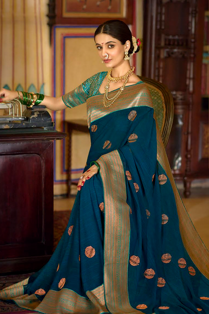 Peacock Blue Georgette Saree with Designer Border