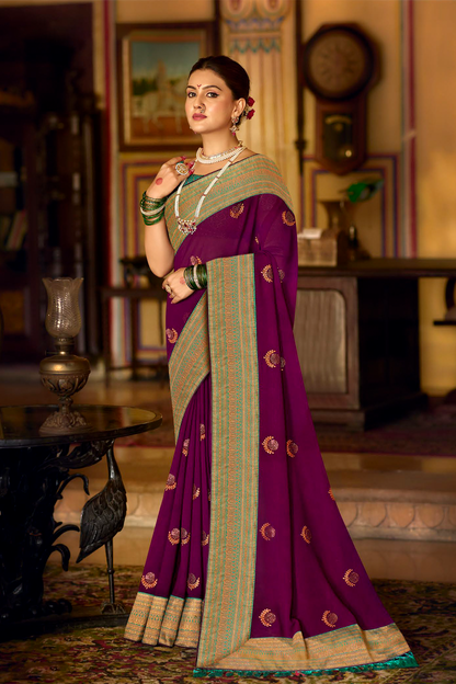 Purple Georgette Saree with Designer Border