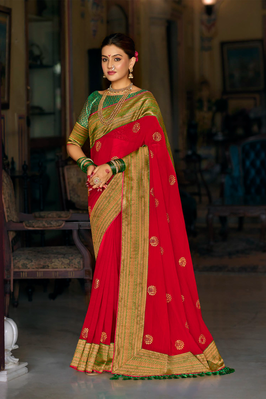 Red Georgette Saree with Designer Border