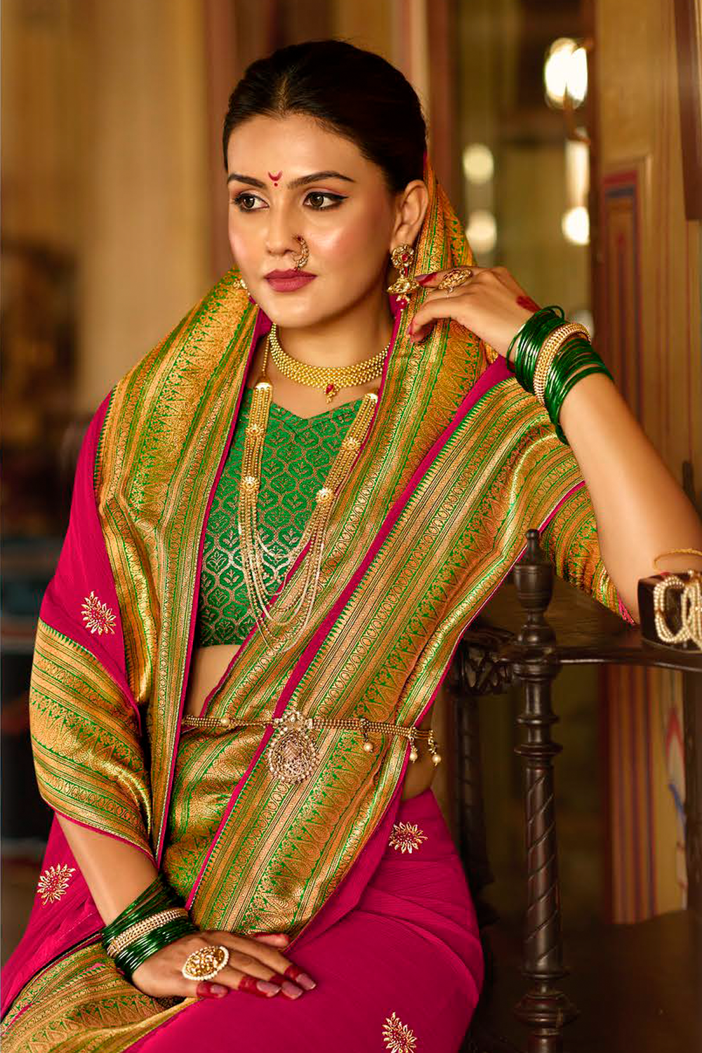 Rani Pink Georgette Saree with Designer Border