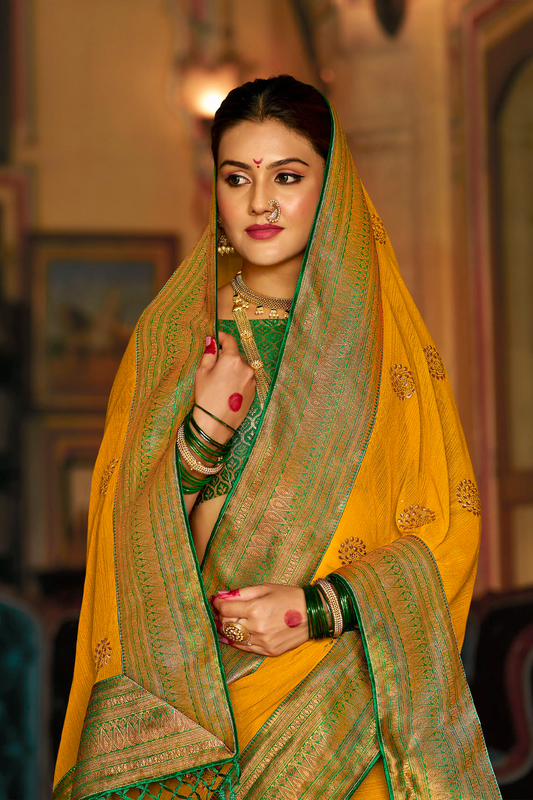 Bright Trumeric Yellow Georgette Saree with Designer Border