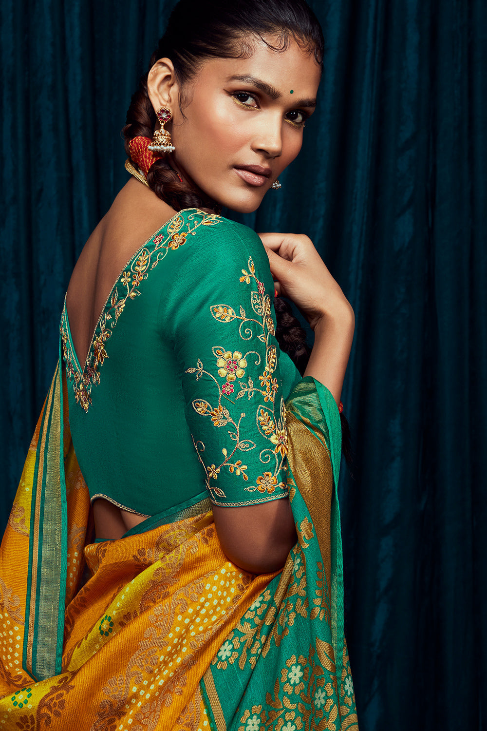 Soft Canary Yellow Saree with Green Blouse