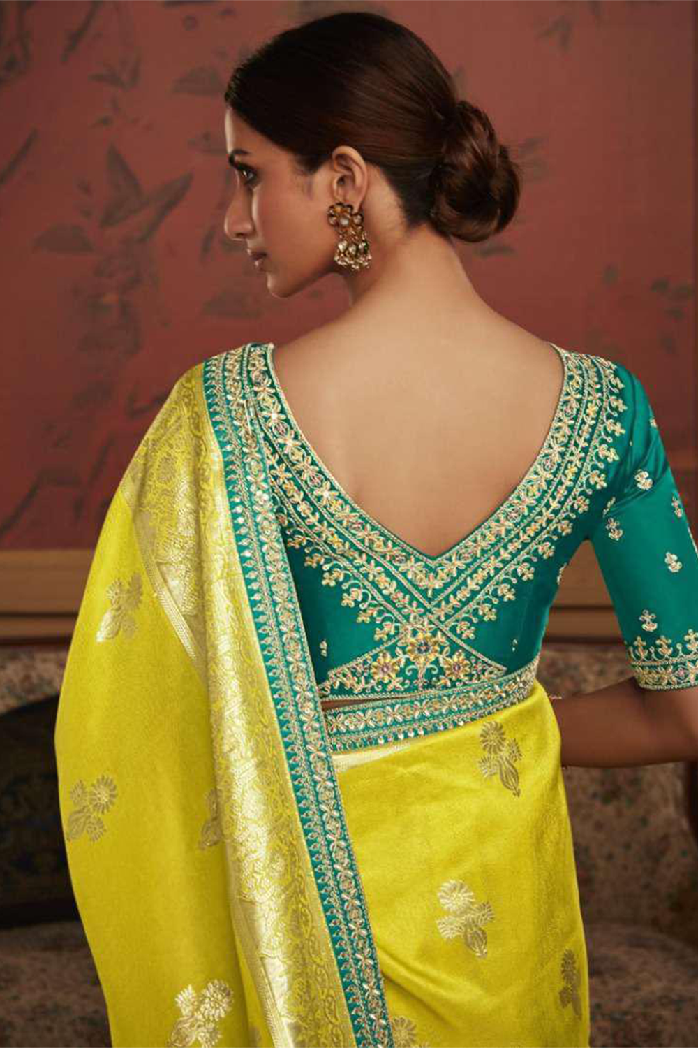 Ambikam Lemon Yellow Dola Silk Saree with Latest Designer Blouse