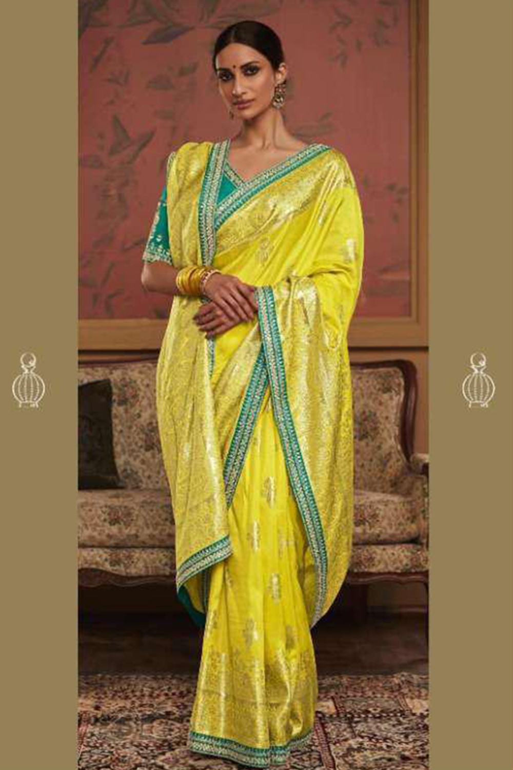 Ambikam Lemon Yellow Dola Silk Saree with Latest Designer Blouse