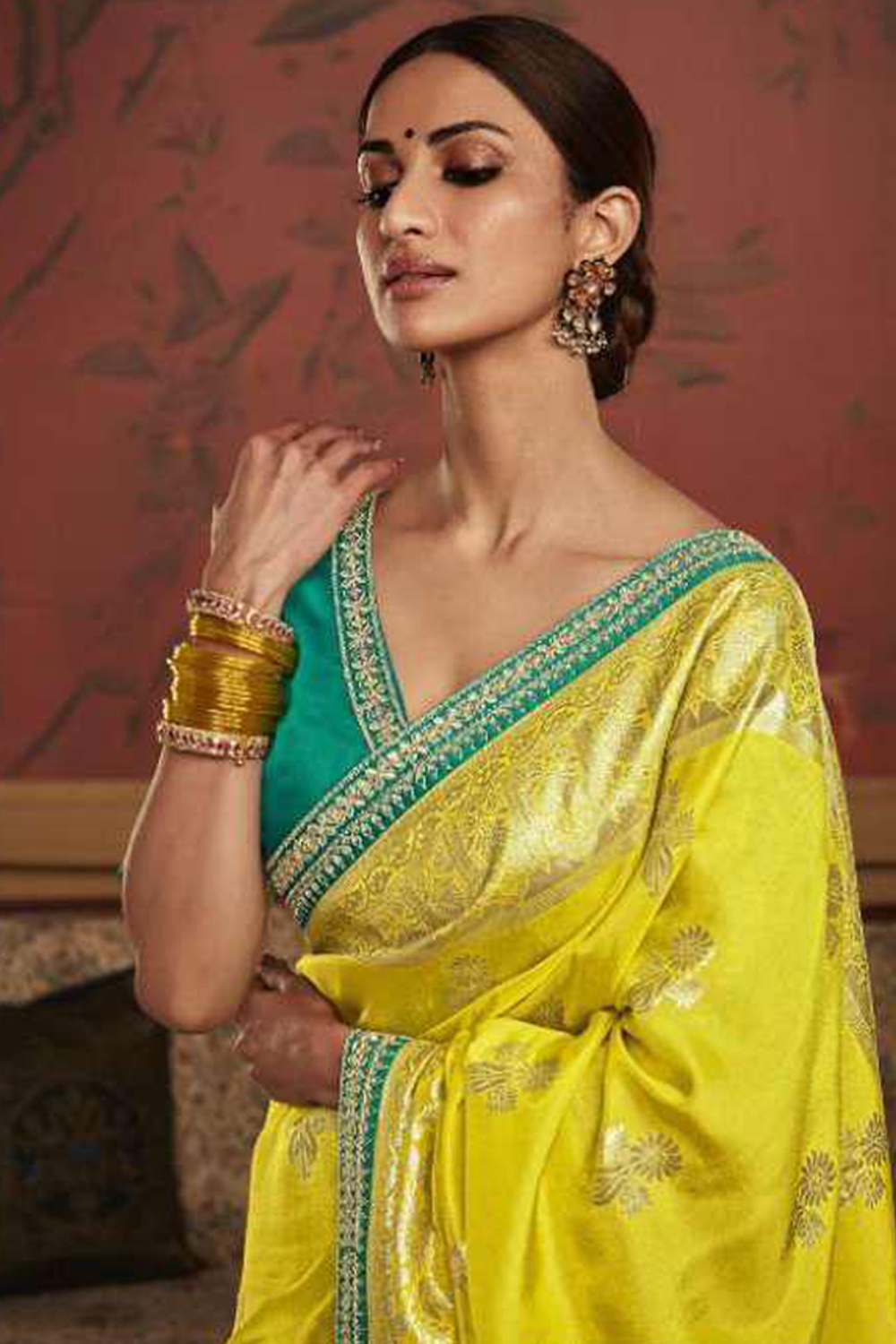 Ambikam Lemon Yellow Dola Silk Saree with Latest Designer Blouse