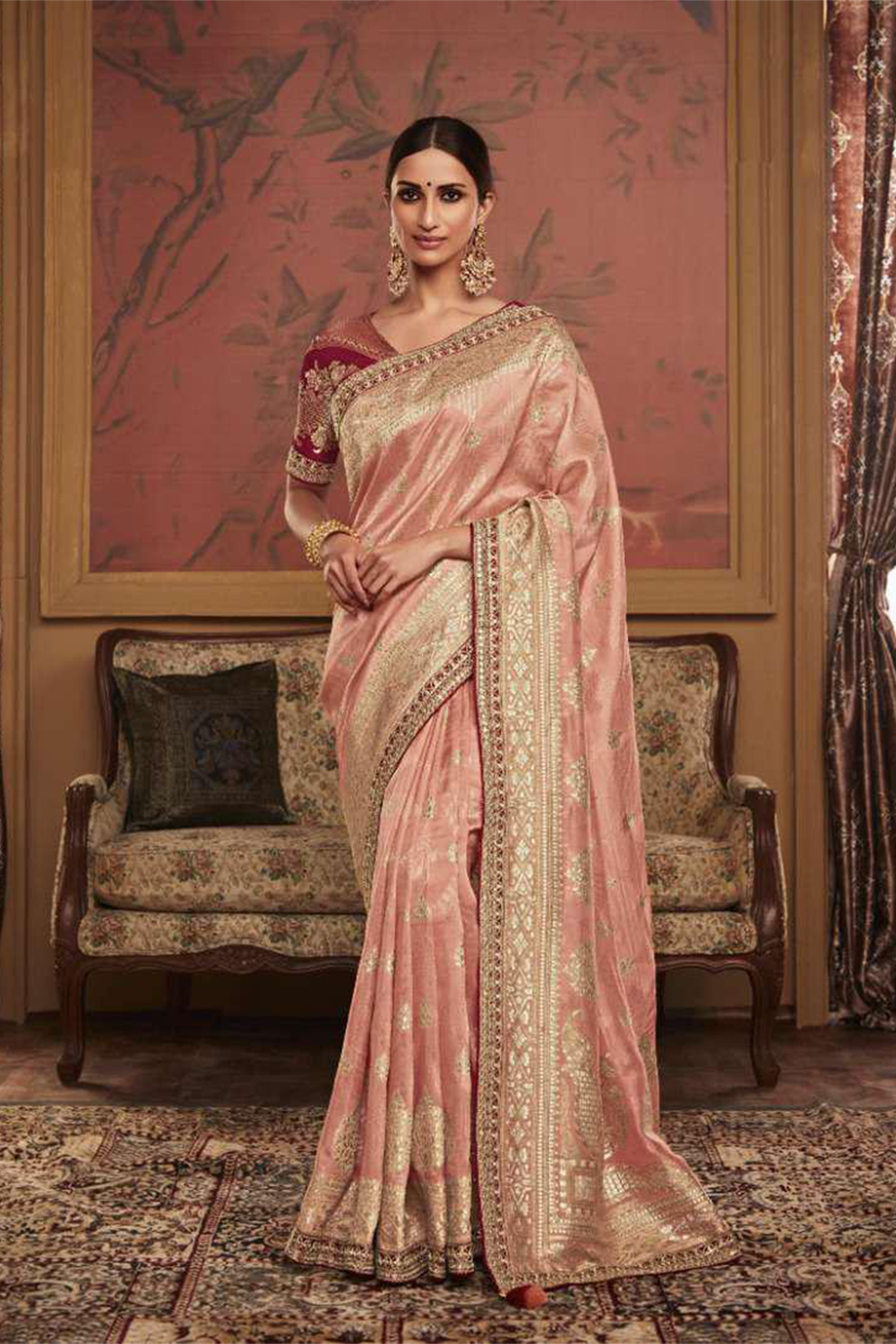 Ambikam Peach Dola Silk Saree with Latest Designer Blouse