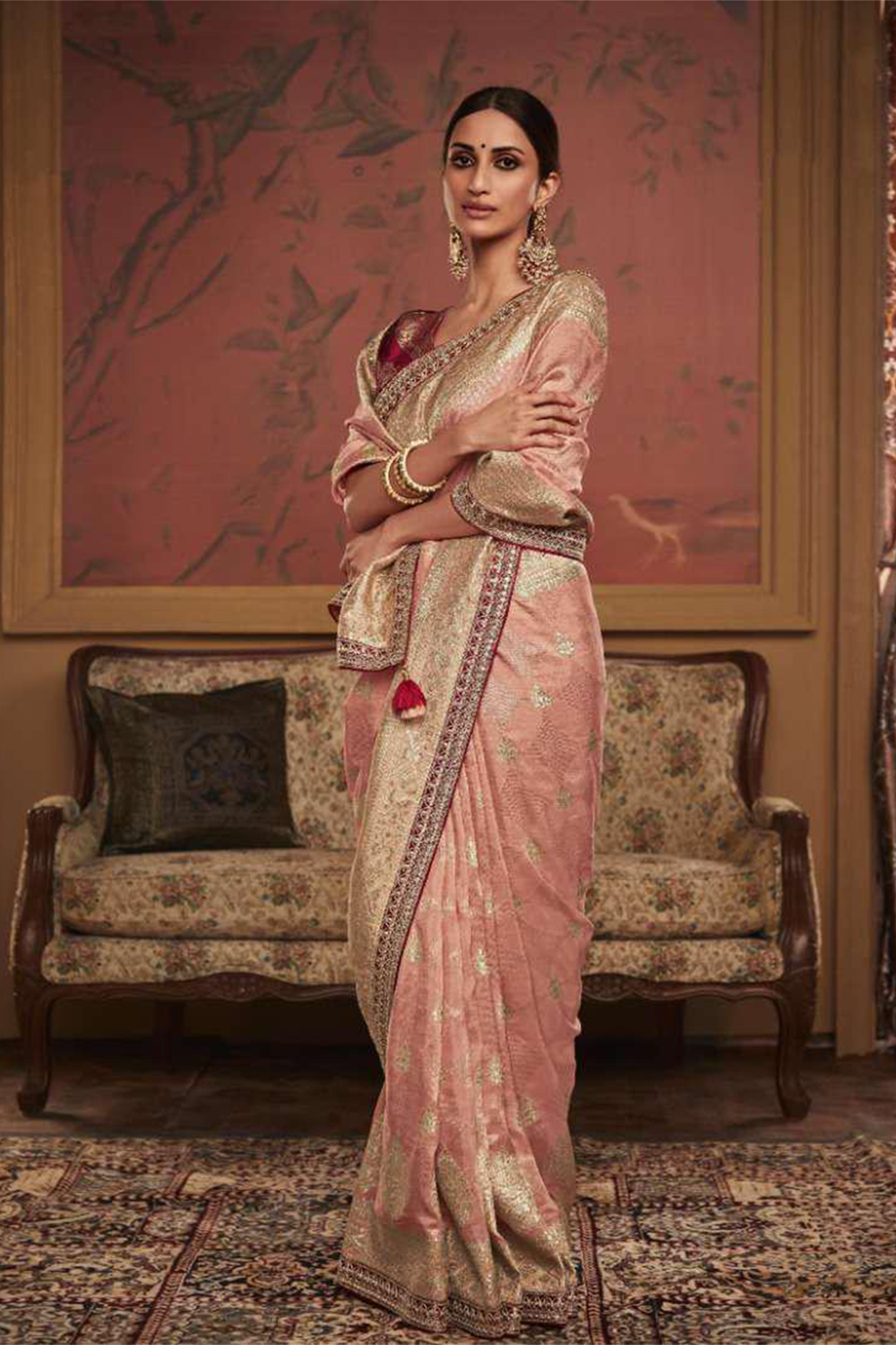 Ambikam Peach Dola Silk Saree with Latest Designer Blouse