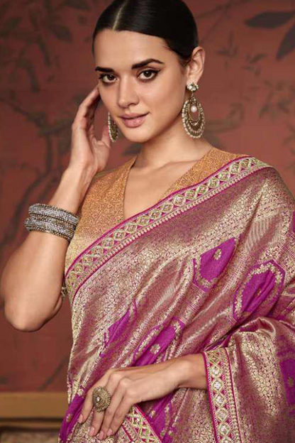 Ambikam Rani Pink Dola Silk Saree with Latest Designer Blouse