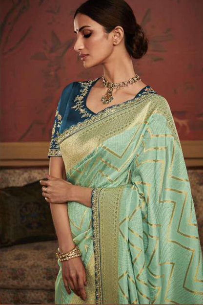 Ambikam Sea Green Dola Silk Saree with Latest Designer Blouse