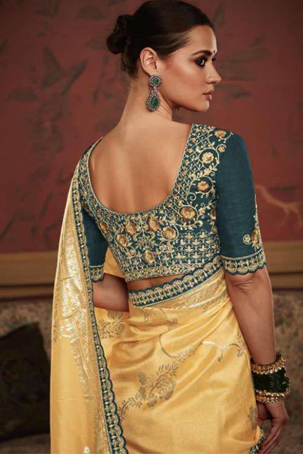 Ambikam Yellow Dola Silk Saree with Latest Designer Blouse