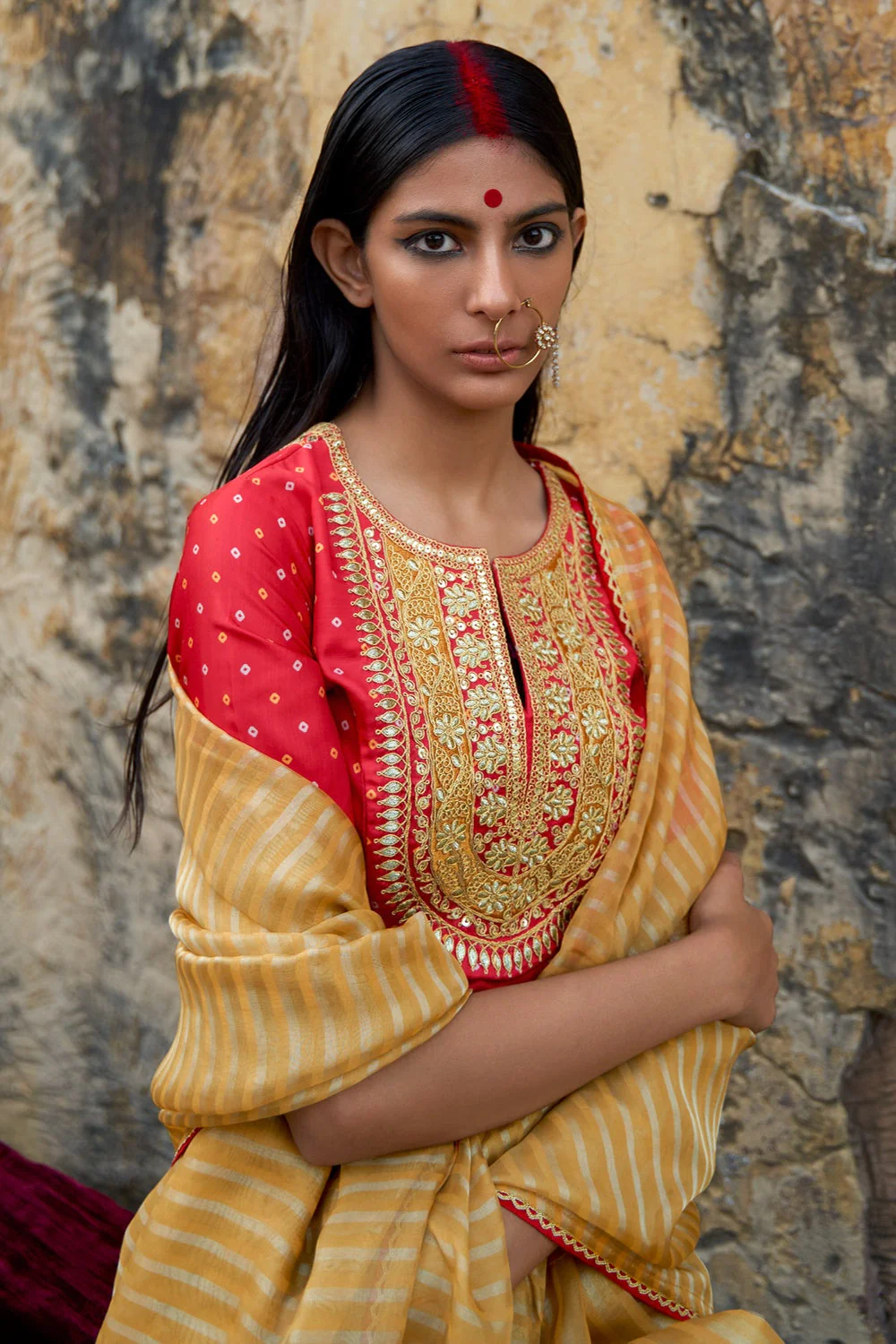 Yellow Striped Designer Organza Saree with latest Designer Blouse