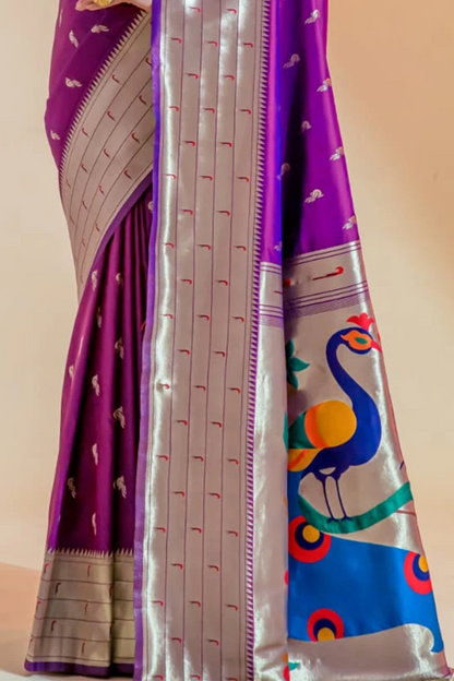 Ambikam Handwoven Grape Voilet Paithani Saree with Zari Work