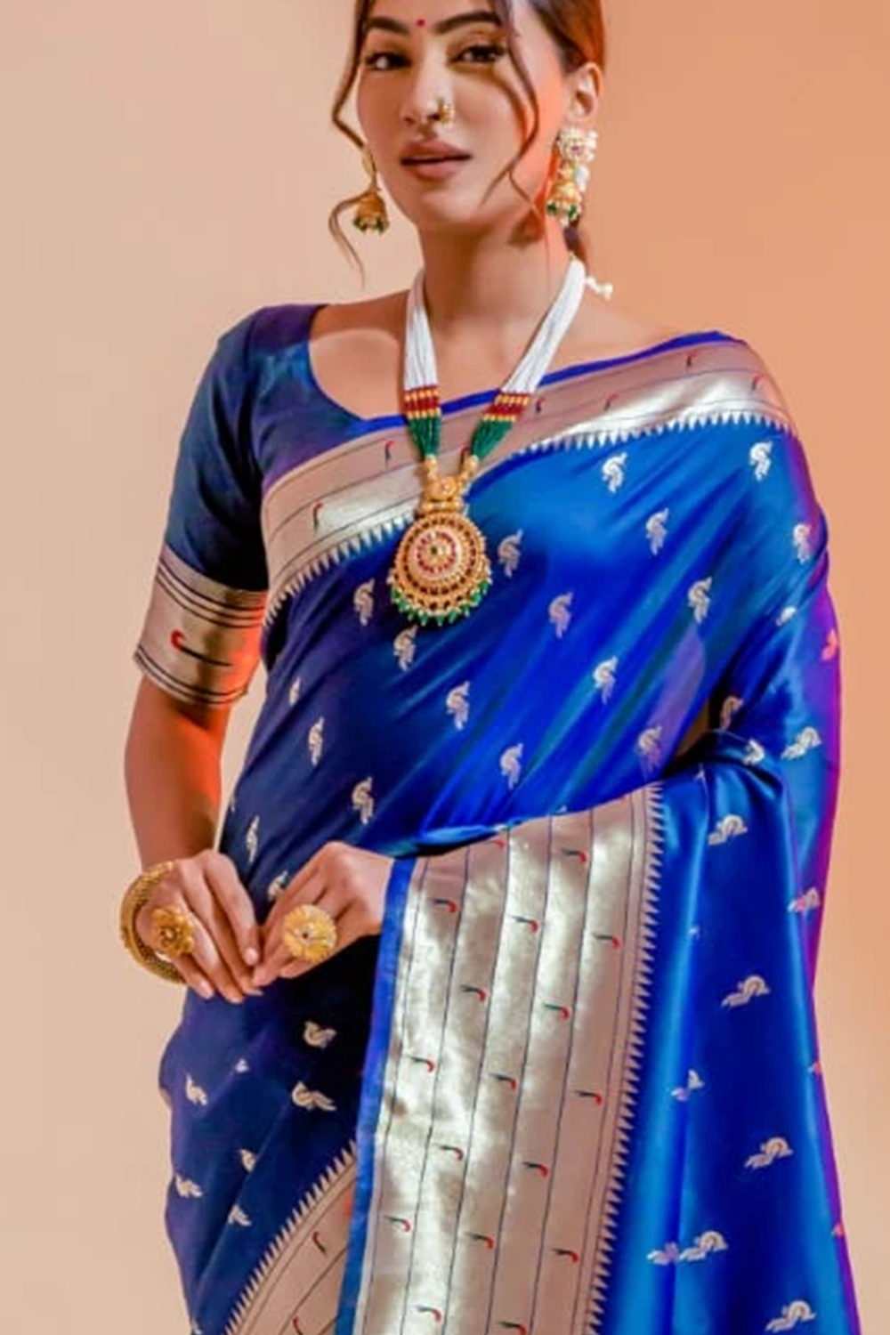 Ambikam Handwoven Royal Blue Paithani Saree with Zari Work