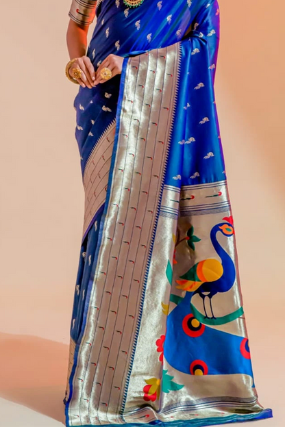 Ambikam Handwoven Royal Blue Paithani Saree with Zari Work