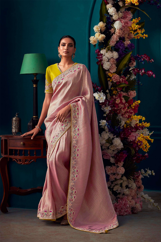 Peach Designer Silk Saree with Latest Designer Blouse